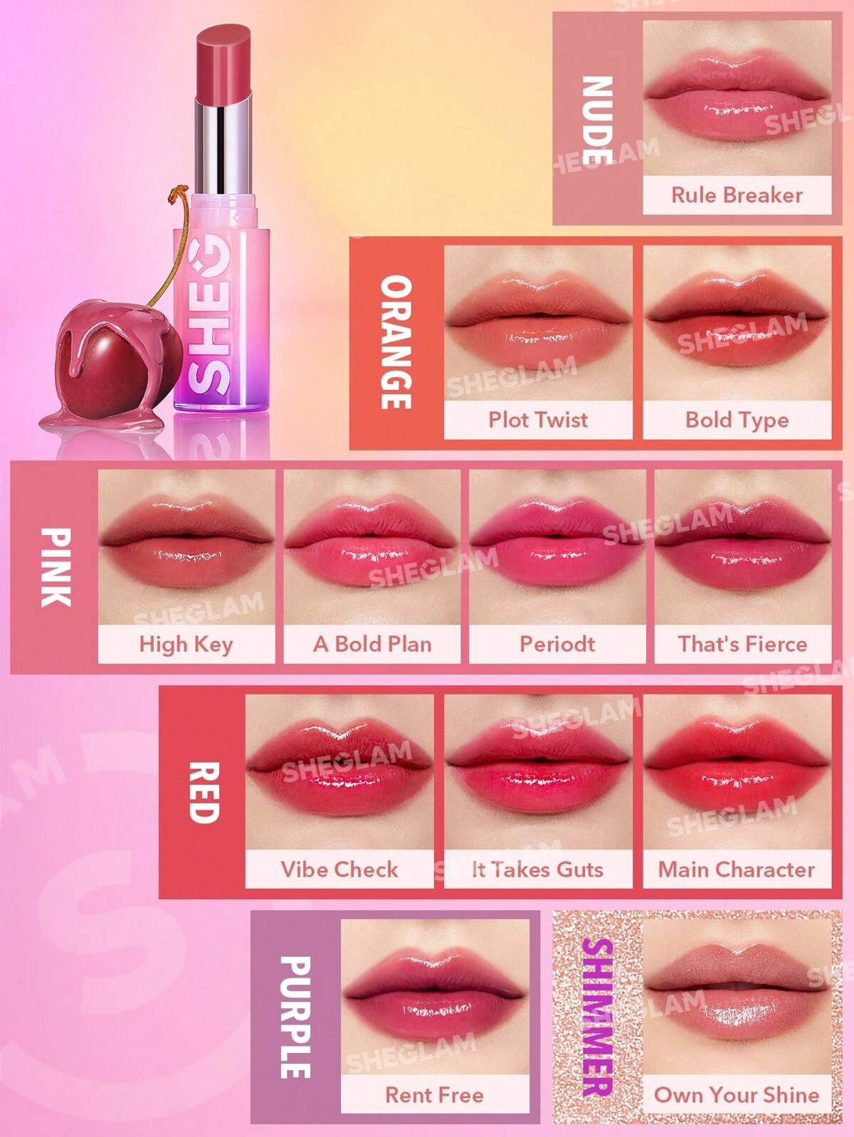 SHEGLAM mirror kiss high shine lipstick