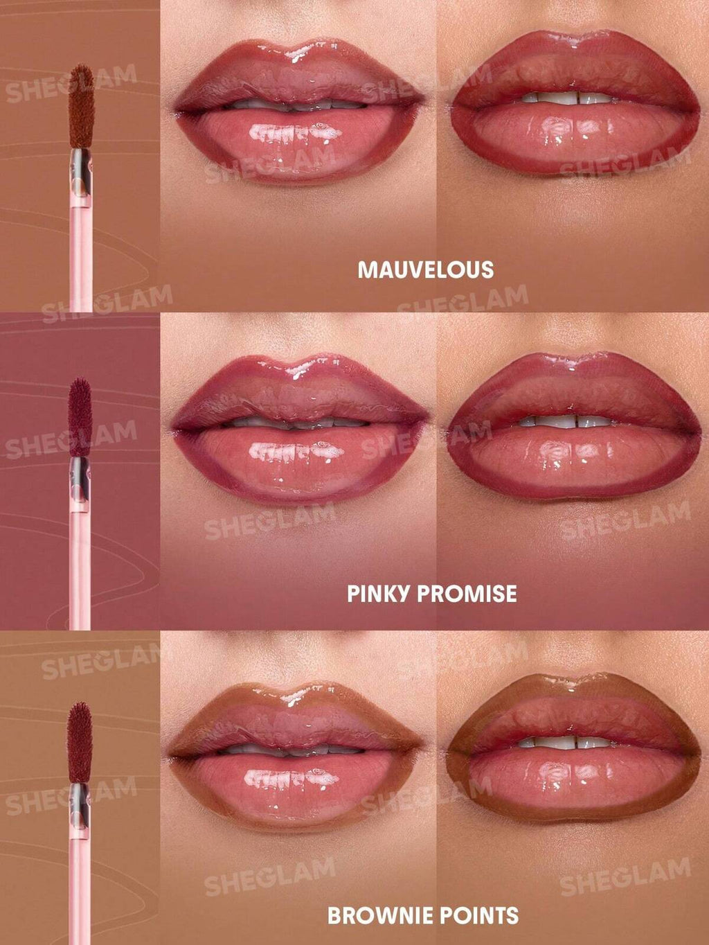 SHEGLAM FALL IN LINE PEEL OFF LIP LINER STAIN- mauvelous, pinky promise, brownie points