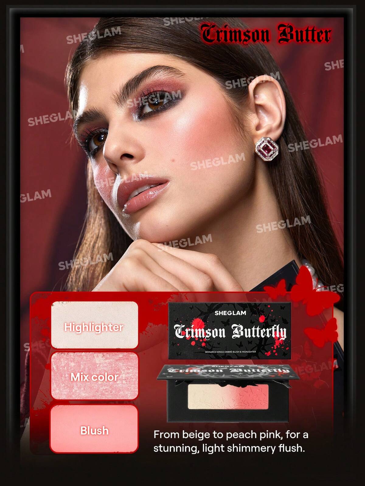 SHEGLAM monarch wings Ombré blush- extra pigmented powder blush and highlighter duo