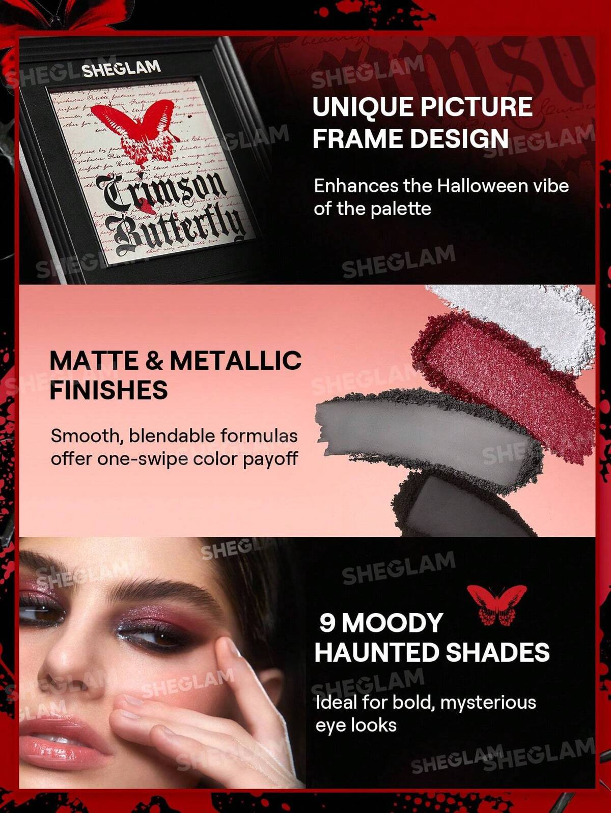 SHEGLAM cursed chrysalis eyeshadow palette - SHEGLAM crimson butterfly eyeshadow palette