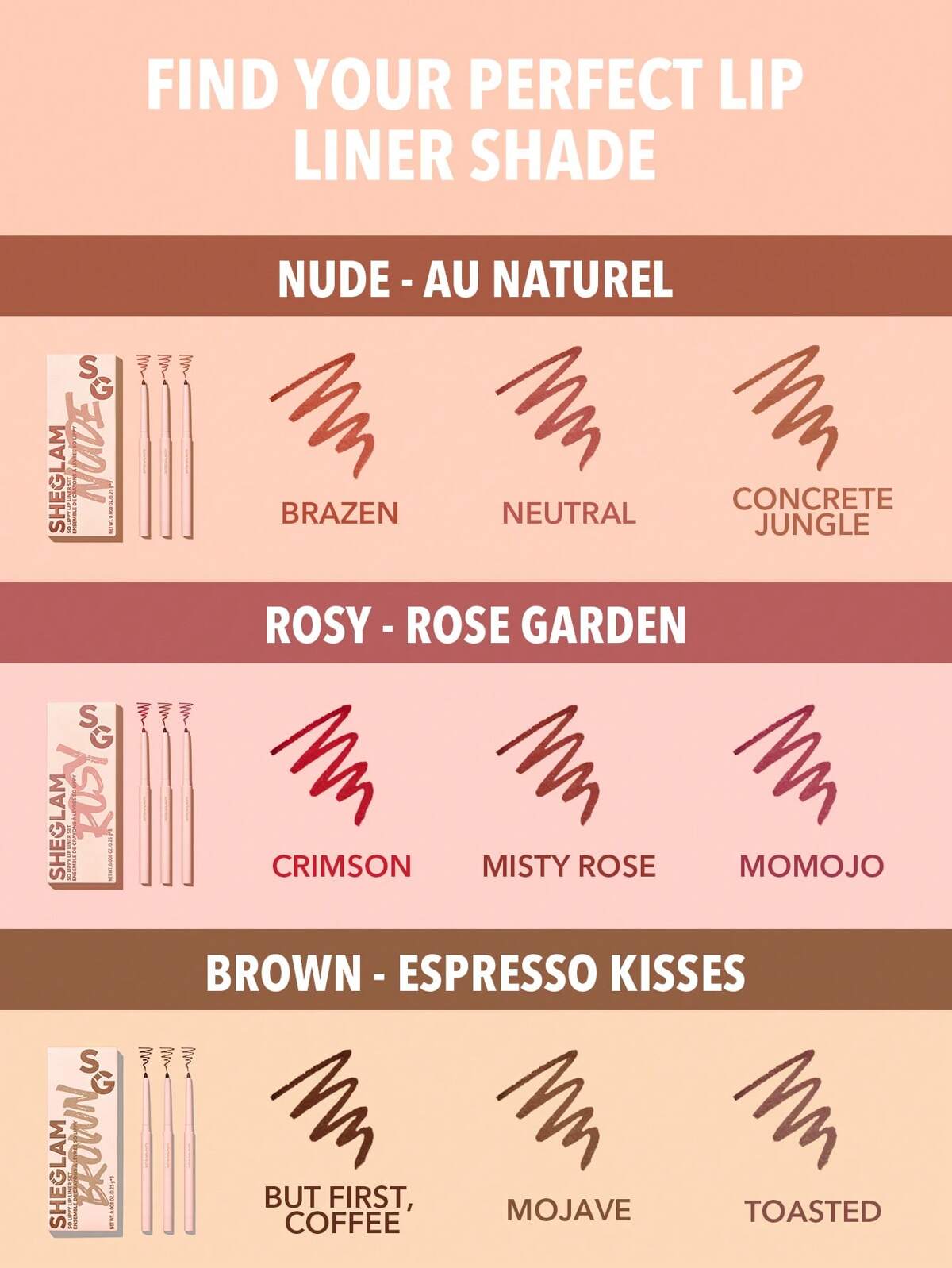 SHEGLAM so lippy lip liner set- rose garden (pink)