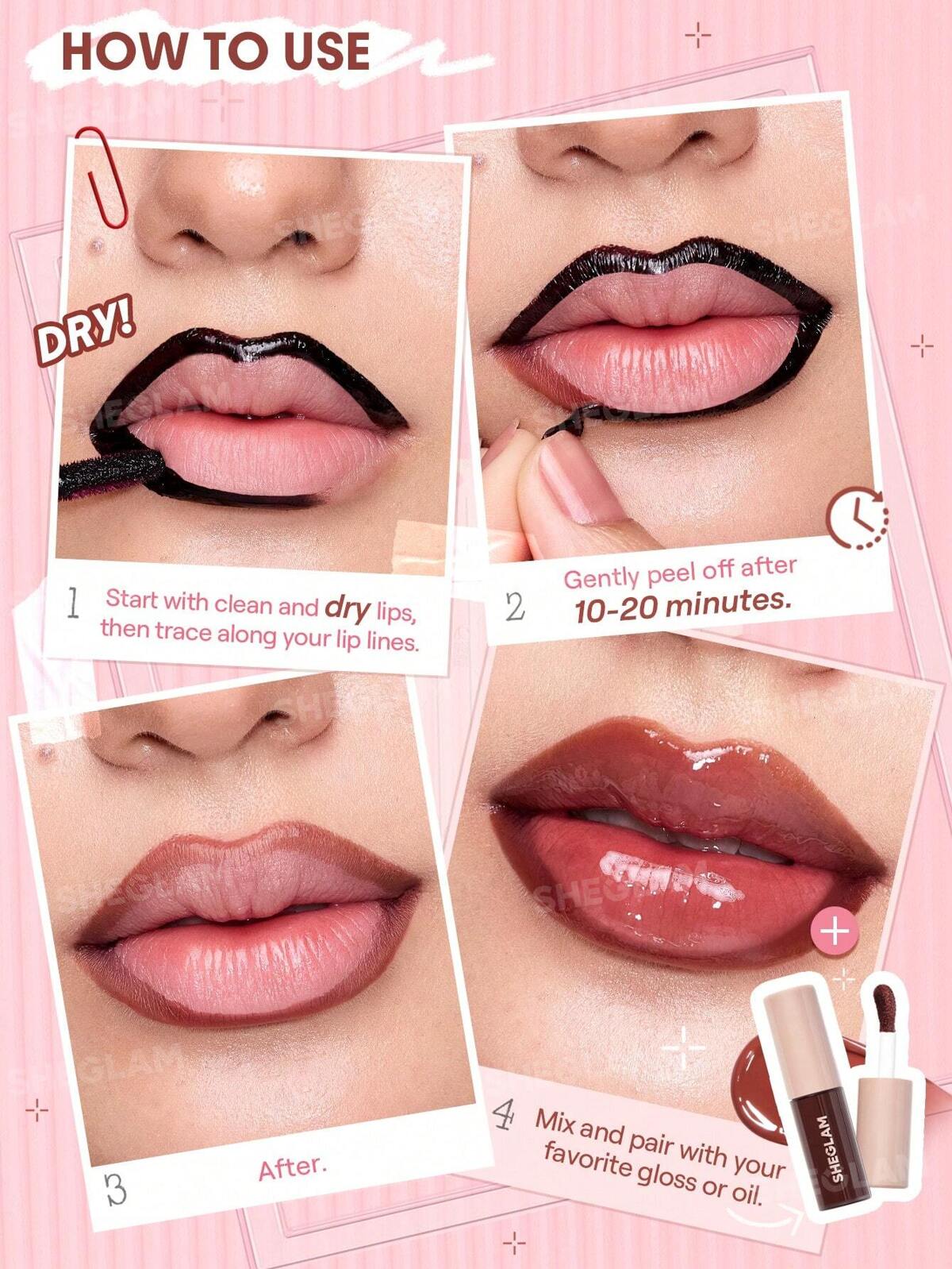 SHEGLAM FALL IN LINE PEEL OFF LIP LINER STAIN- mauvelous, pinky promise, brownie points